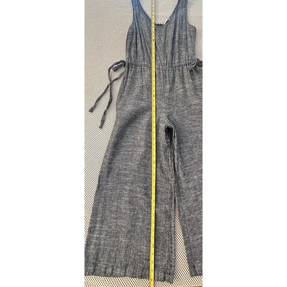 Max Studio Linen Jumpsuit Sz S Sleeveless Wide Leg Crop Heather Gray Casual Boho